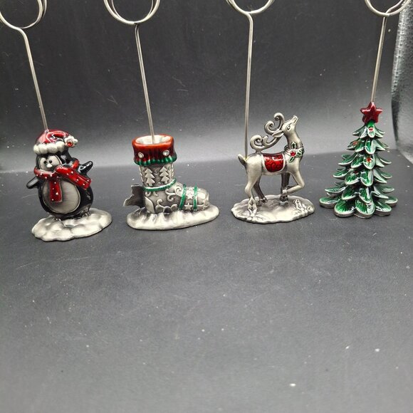Enameled Pewter Look Place Card Holders Set Of 8 Christmas-Themed Holder Figuri - Picture 4 of 6